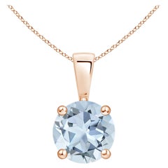 Natural Classic Round 1.12 ct Aquamarine Solitaire Pendant in 18K Rose Gold