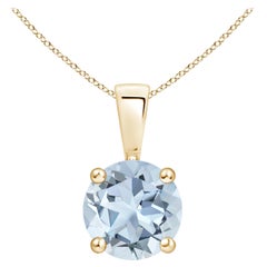 Pendentif solitaire en or jaune 14K avec aigue-marine ronde naturelle de 1,12 ct