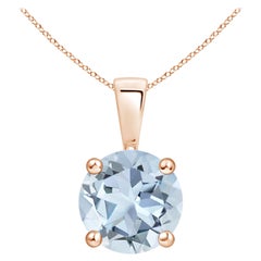 Natural Classic Round 1.6 ct Aquamarine Solitaire Pendant in 18K Rose Gold