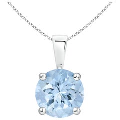 Natural Classic Round 1.6 ct Aquamarine Solitaire Pendant in 925 Sterling Silver