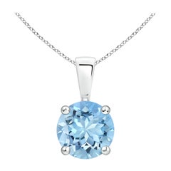 Pendentif Classic en argent 925 avec solitaire d'aigue-marine ronde de 1,12 ct