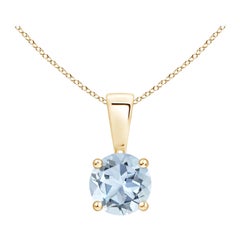 Pendentif en or jaune 18K avec solitaire en aigue-marine ronde classique naturelle