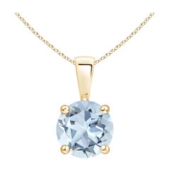 Pendentif en or jaune 18 carats avec solitaire en aigue-marine ronde naturelle de 1,12 ct