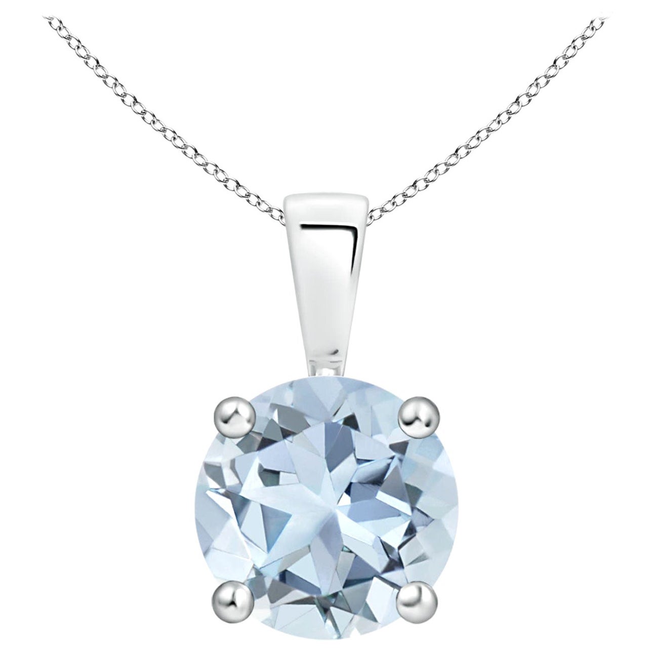 Natural Classic Round 1.6 ct Aquamarine Solitaire Pendant in 14K White Gold