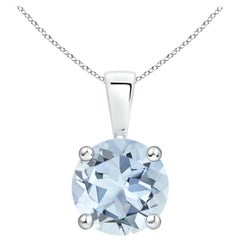 Natural Classic Round 1.6 ct Aquamarine Solitaire Pendant in 14K White Gold