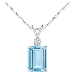 Emerald-Cut 1.35 ct Aquamarine Pendant with Diamond in 925 Sterling Silver