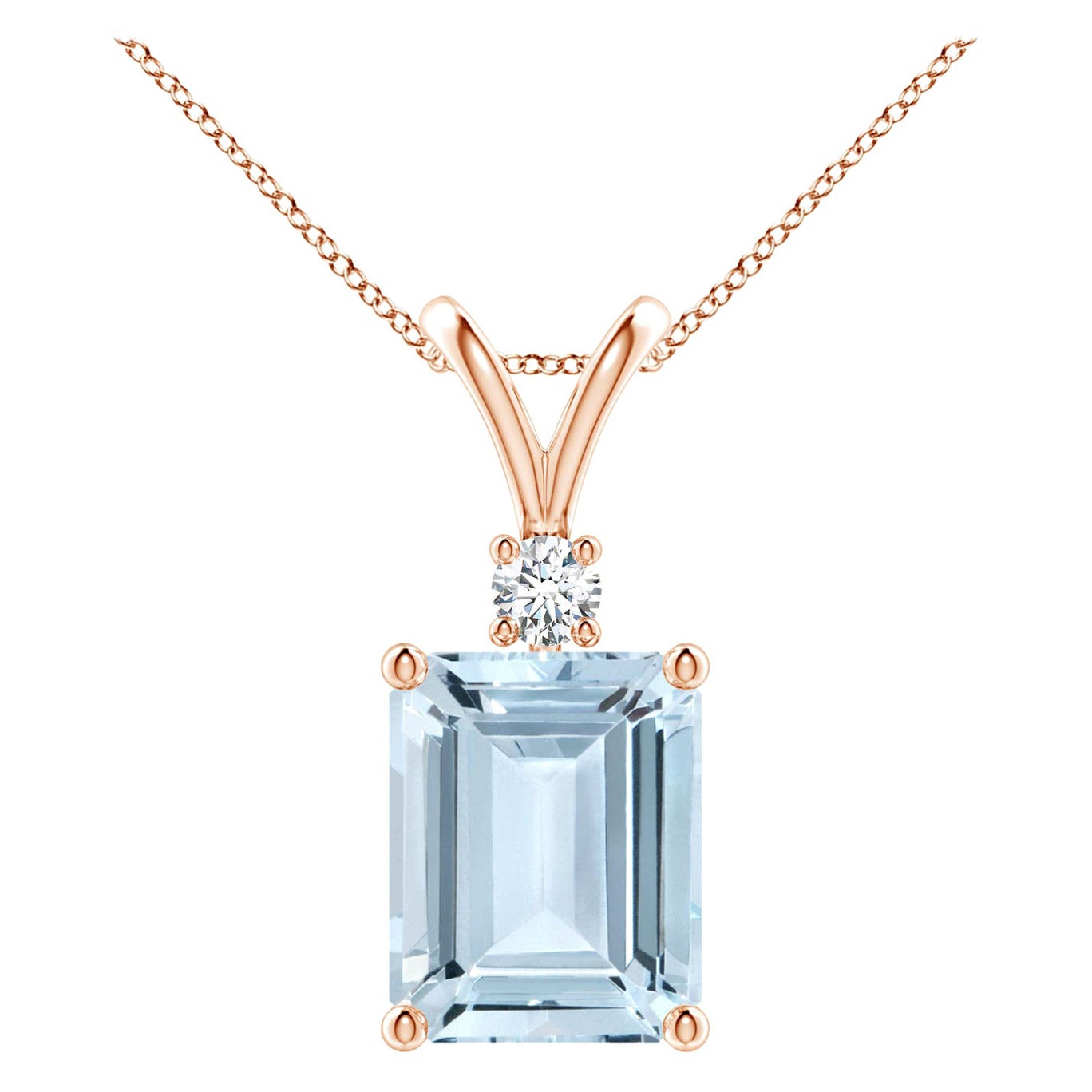 Emerald-Cut 3 ct Aquamarine Solitaire Pendant with Diamond in 14K Rose Gold