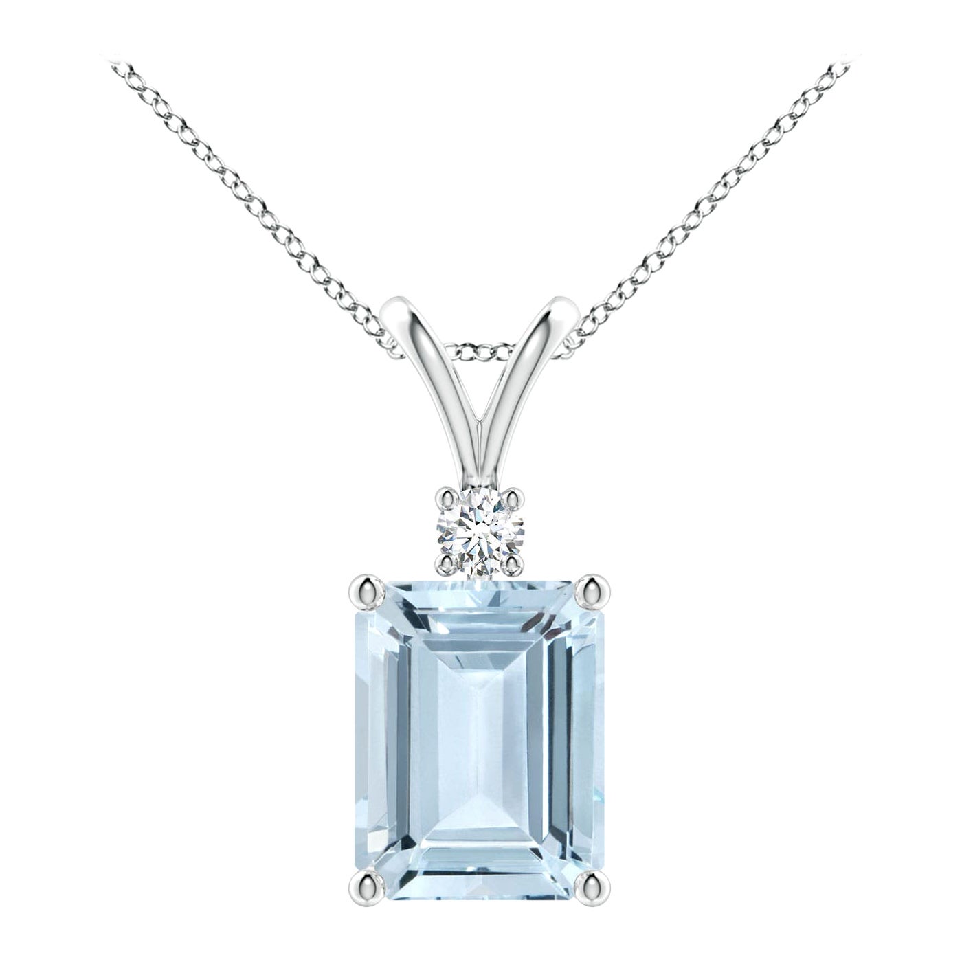 Tiffany and Co. Emerald Cut Aquamarine and Diamond Pendant Necklace in
