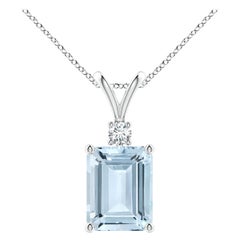 Emerald-Cut 2 ct Aquamarine Solitaire Pendant with Diamond in 18K White Gold