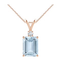 Emerald-Cut 2 ct Aquamarine Solitaire Pendant with Diamond in 18K Rose Gold
