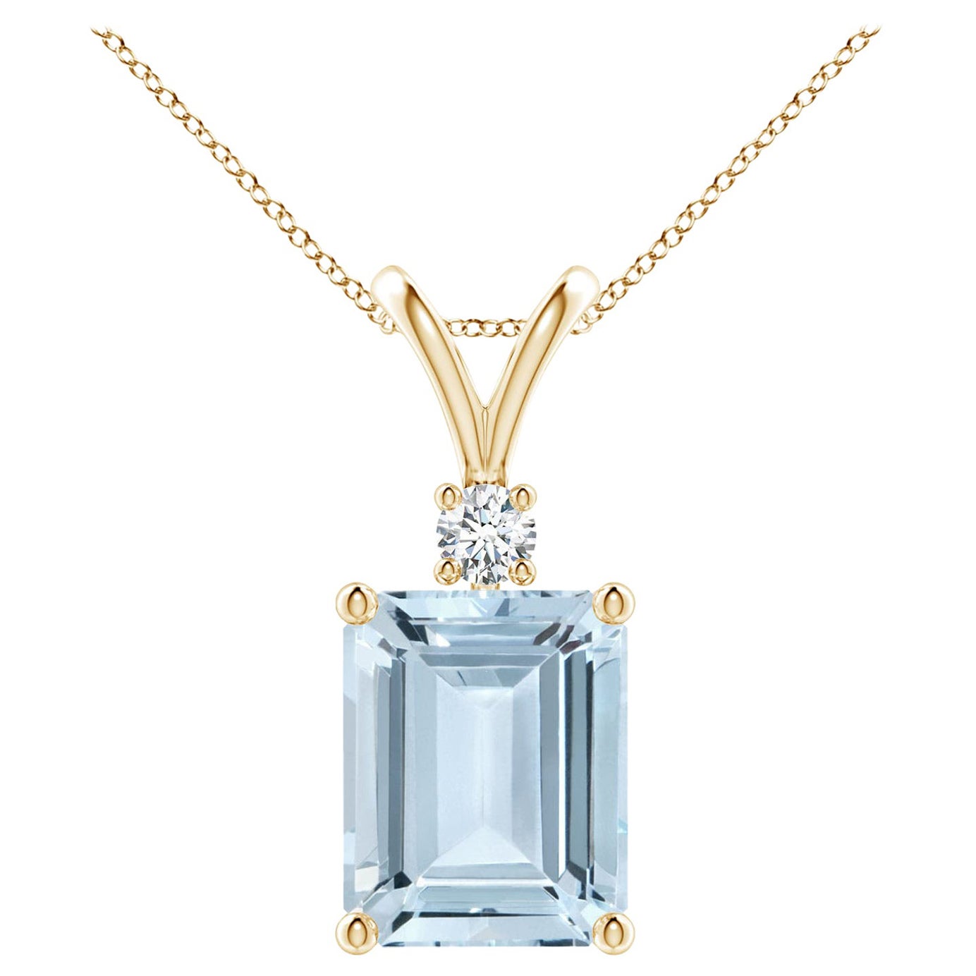 Emerald-Cut 3 ct Aquamarine Solitaire Pendant with Diamond in 14K Yellow Gold