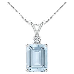Emerald-Cut 3 ct Aquamarine Pendant with Diamond in 925 Sterling Silver