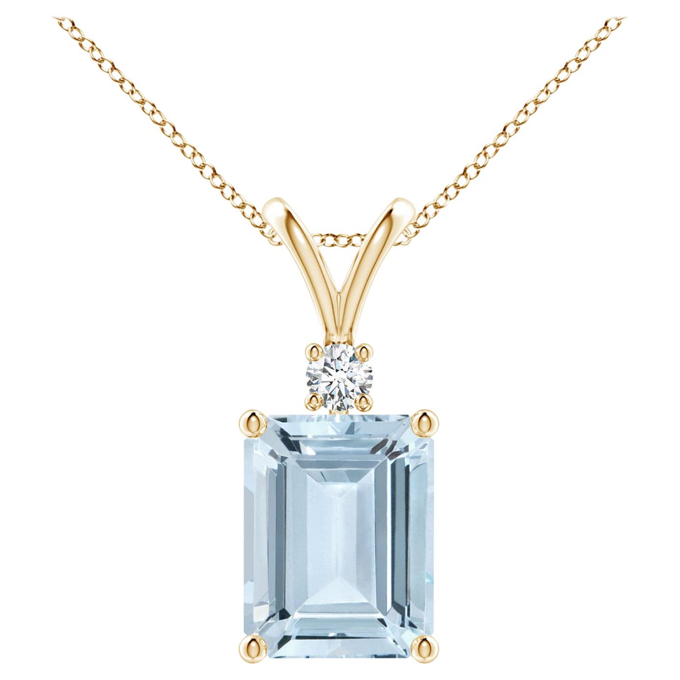 Emerald-Cut 2 ct Aquamarine Solitaire Pendant with Diamond in 14K Yellow Gold For Sale