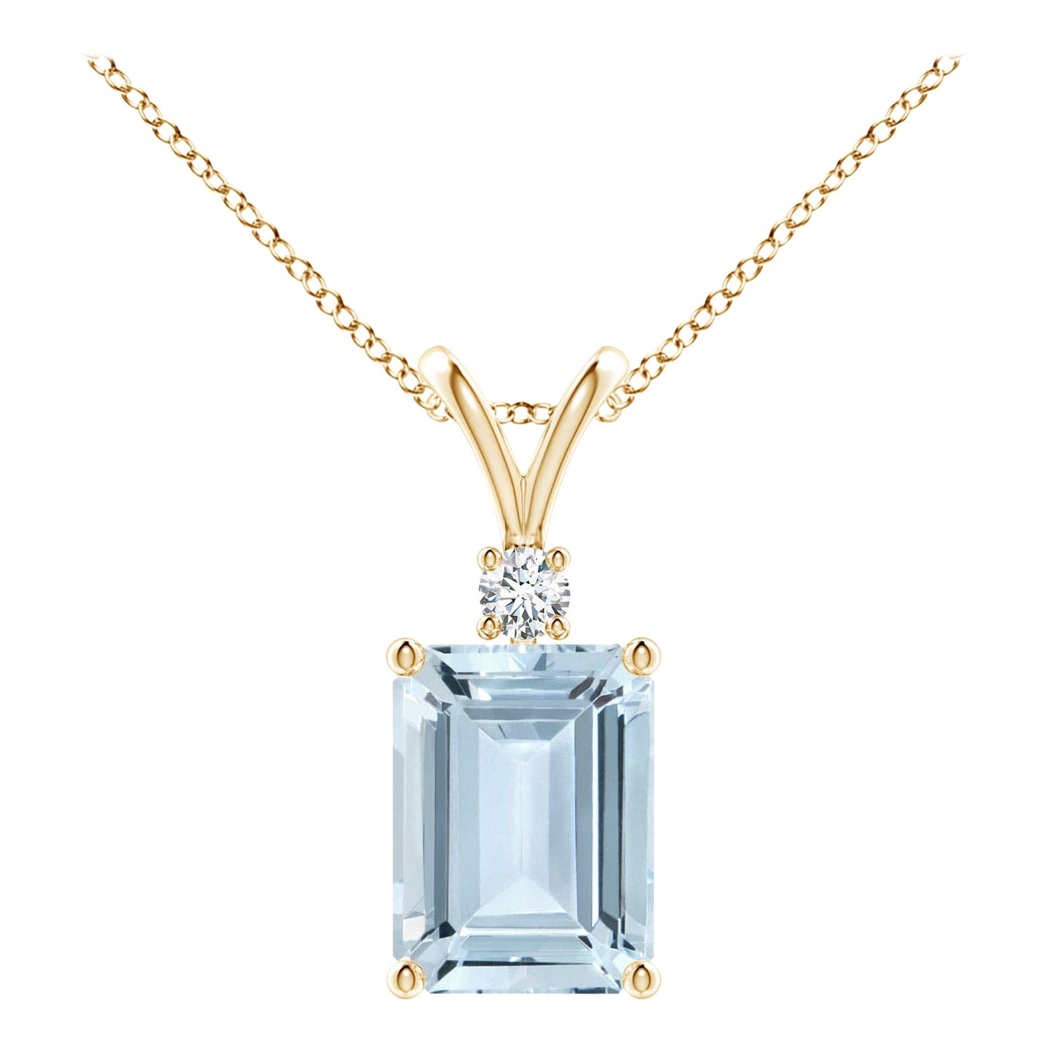 Emerald-Cut 1.35 ct Aquamarine Solitaire Pendant with Diamond in 18K Yellow Gold