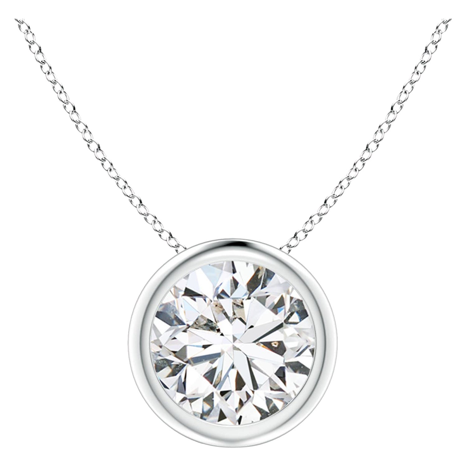 Bezel-Set 1.25 ct Diamond Solitaire Pendant in Platinum (Color-H  Clarity-SI2) For Sale