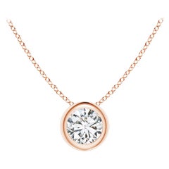 Pendentif solitaire en or rose 14 carats serti d'un chaton (Couleur-H)  Clarté-SI2)