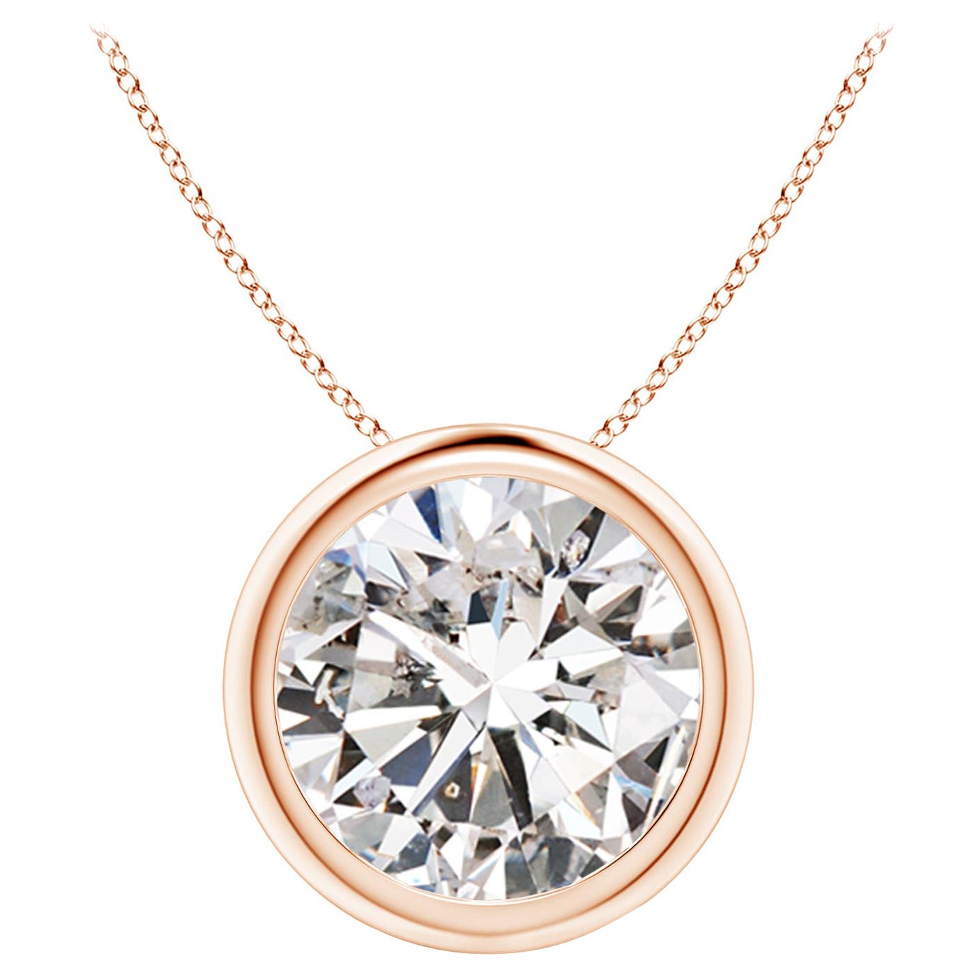 Pendentif en or rose 14 carats serti d'un diamant 4 carats (Color-I-J  Clarté-I1-I2)
