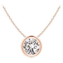 Pendentif solitaire en or rose 14 carats serti de diamants (Color-I-J  Clarté-I1-I2)
