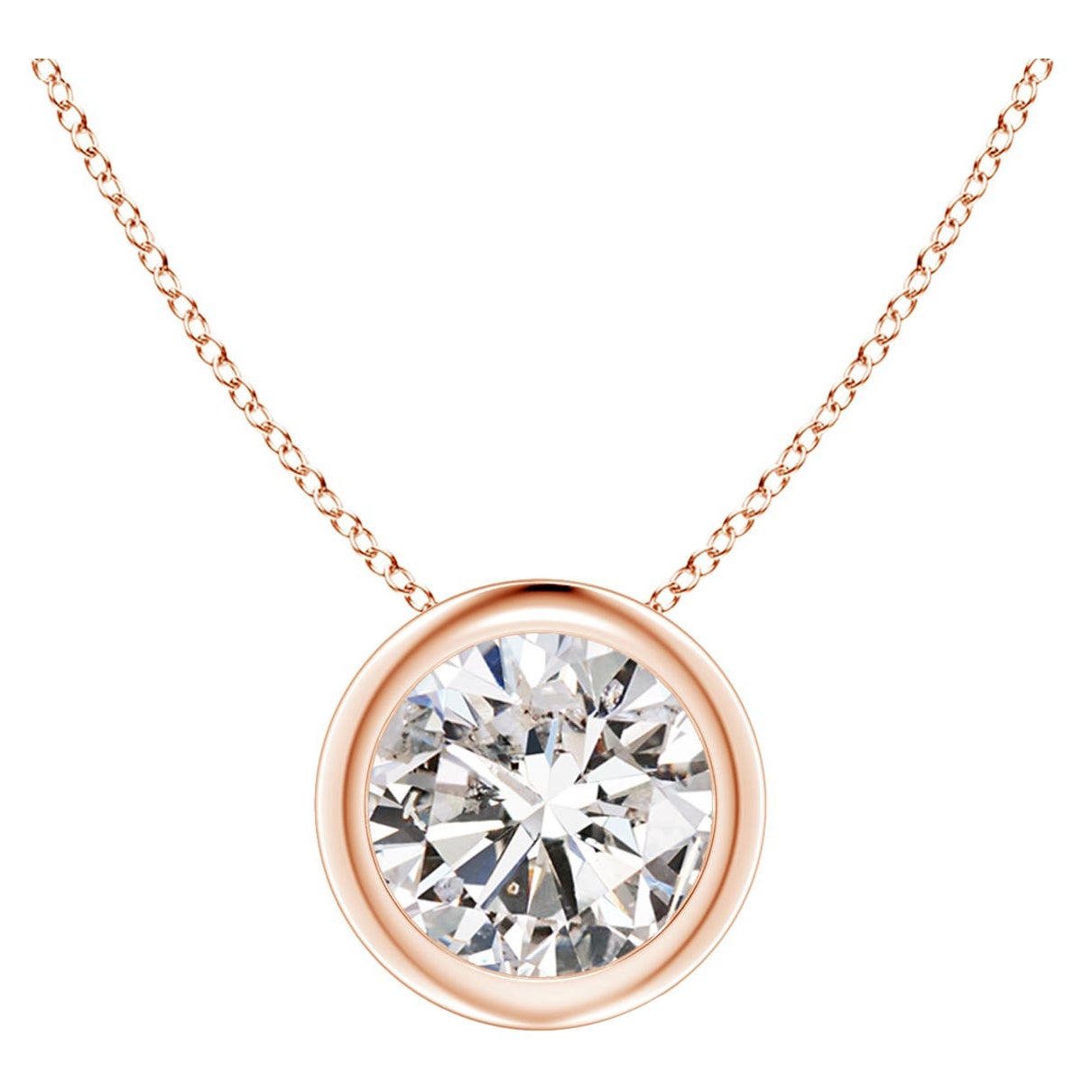 Pendentif en or rose 14 carats serti d'un diamant de 1 carat (Color-I-J  Clarté-I1-I2)