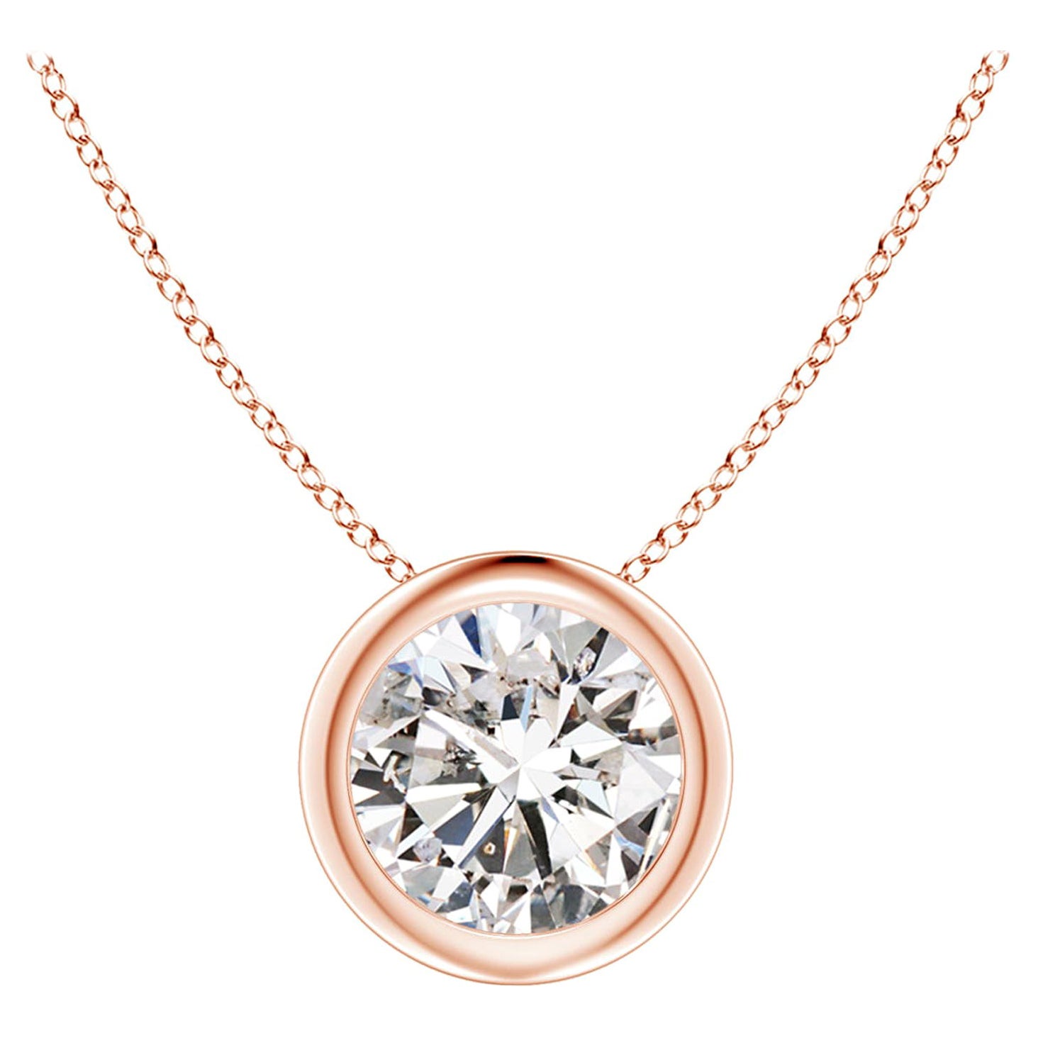 Pendentif en or rose 18 carats serti d'un diamant de 1 carat (Color-I-J  Clarté-I1-I2)