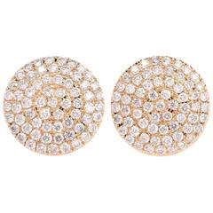 1990s Pave Set 1.53 carats Diamond Gold Cluster Stud Earrings