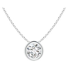 Bezel-Set Diamond Solitaire Pendant in 14K White Gold (Color-H  Clarity-SI2)