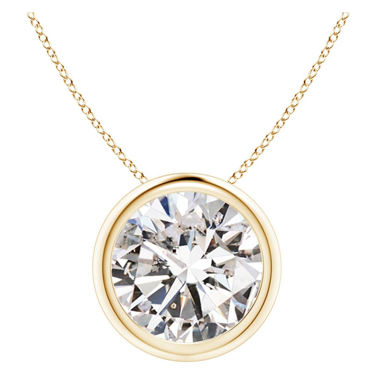 Pendentif en or jaune 14K serti d'un chaton et d'un diamant de 3 ct (couleur I+I-J)  Clarté-I1-I2)