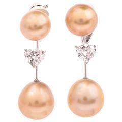 Stunning Golden Pearl 1.36 carat Heart Diamond Clip-on Drop Earrings 11