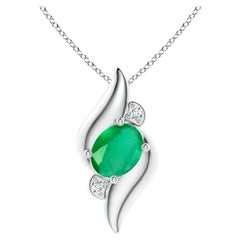 Colgante de Esmeralda y Diamante Ovalado Estilo Concha Natural de 1,1 ct en Platino