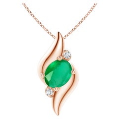 Natural Shell Style Oval 2.25 ct Emerald and Diamond Pendant in 14K Rose Gold