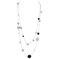 French  Diamond Pearl Jade White Gold Long Necklace