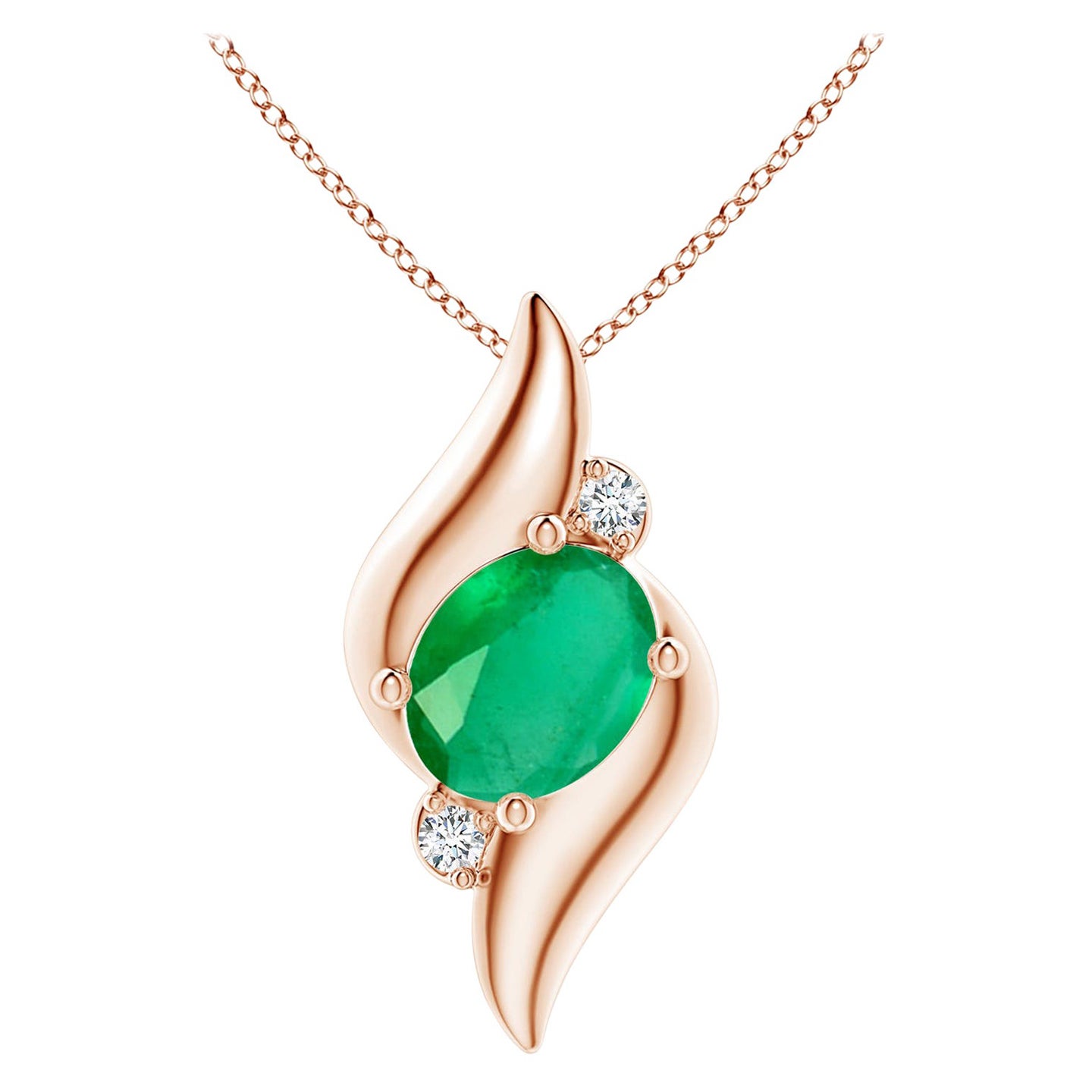 Natural Shell Style Oval 2.25 ct Emerald and Diamond Pendant in 18K Rose Gold