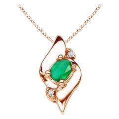 Ciondolo con smeraldo ovale e diamante in stile conchiglia naturale in oro rosa 18K