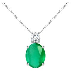 Natural Oval 2.25 ct Emerald Solitaire Pendant with Diamond in Platinum