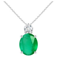 Natural Oval 4.75 ct Emerald Solitaire Pendant with Diamond in Platinum