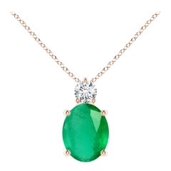 Natural Oval 2.25 ct Emerald Solitaire Pendant with Diamond in 18K Rose Gold