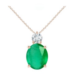 Natural Oval 4.75 ct Emerald Solitaire Pendant with Diamond in 18K Rose Gold