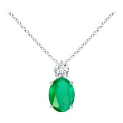 Pendentif solitaire en platine avec émeraude ovale naturelle de 1.1 carats et diamants