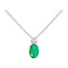 Colgante solitario de esmeralda ovalada natural con diamante en oro rosa de 18 quilates