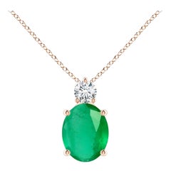 Natural Oval 2.25 ct Emerald Solitaire Pendant with Diamond in 14K Rose Gold