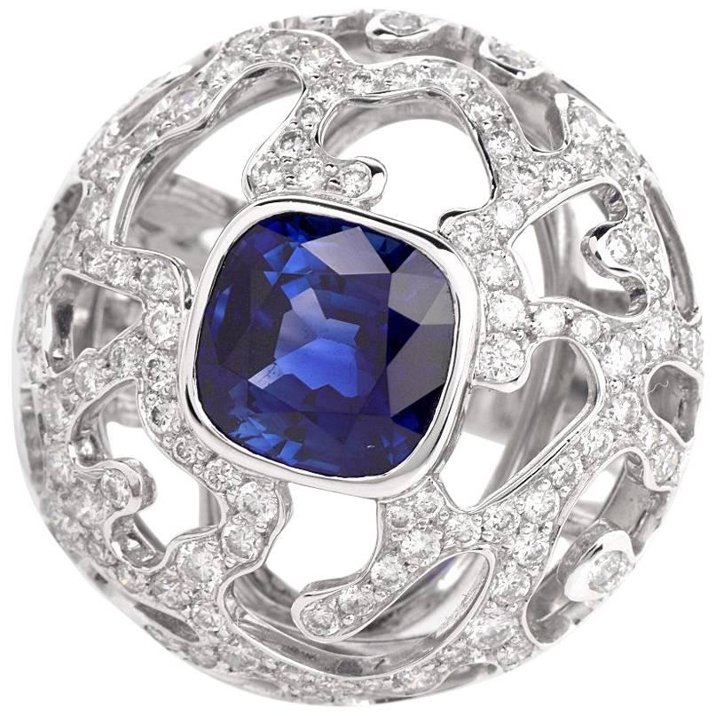 French 4.68 Sapphire Diamond  Cocktail Ring 