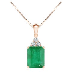 Natural Emerald-Cut Emerald Pendant with Diamond Trio in 18K Rose Gold