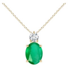 Natural Oval 1.5 ct Emerald Solitaire Pendant with Diamond in 14K Yellow Gold