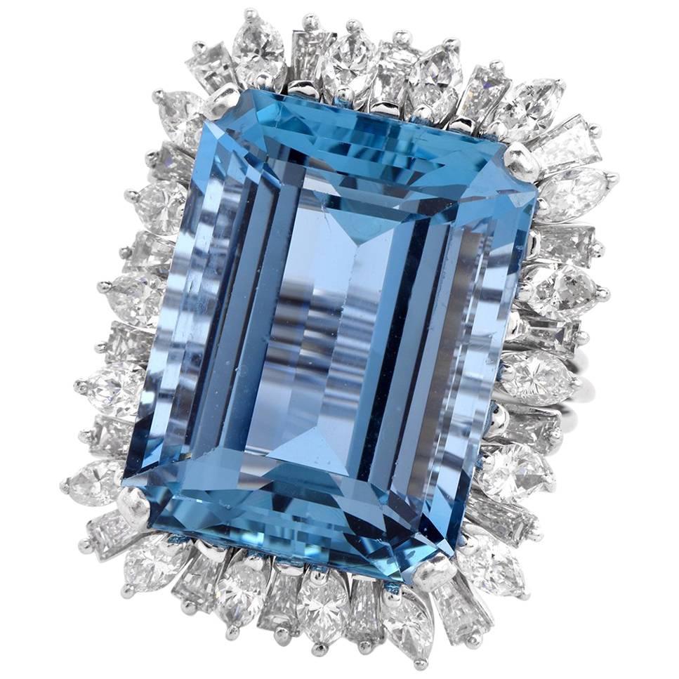 1960s Santa Maria Aquamarine Diamond Cocktail Ring
