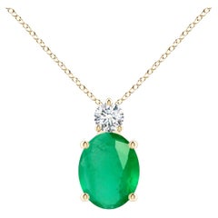Natural Oval 2.25 ct Emerald Solitaire Pendant with Diamond in 18K Yellow Gold