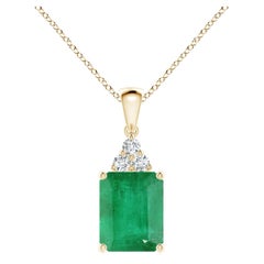 Natural Emerald-Cut Emerald Pendant with Diamond Trio in 14K Yellow Gold