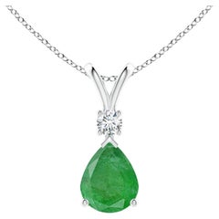 Natural 2.5 ct Emerald Teardrop Pendant with Diamond in Platinum