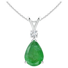 Natural 6.6 ct Emerald Teardrop Pendant with Diamond in Platinum