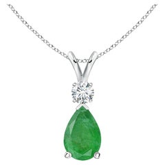 Natural 1.2 ct Emerald Teardrop Pendant with Diamond in Platinum