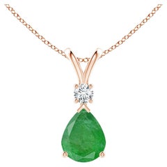 Pendentif en forme de goutte d'émeraude naturelle de 2,5 ct avec diamant en or rose 14K